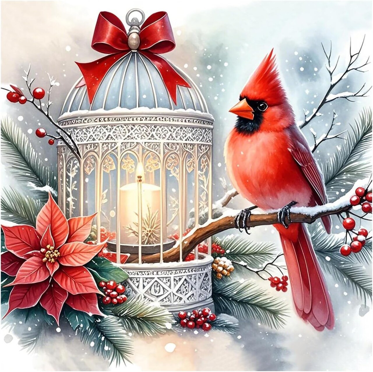 Cardinal Diamond Painting Kit for Adults & Beginners | 5D Full Drill Diamond Art Craft Kit with Round Gems | DIY Christmas Bird Painting for Home Wall Decor | 12x12 Inch Complete Diamond Dots Set